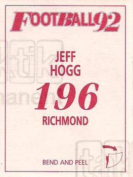 1992 Select AFL Stickers #196 Jeff Hogg Back